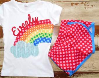 Rainbow Shorts Outfit, Rainbow Birthday, Rainbow Outfit, Tank or Short Sleeved Shirt with Shorts,  6-12m to 8 years