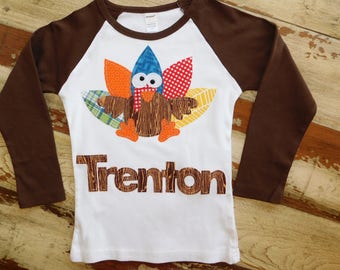 Boys Thanksgiving Silly Turkey, Long Sleeved Personalized Turkey Shirt, Size 6-12m to 12yrs