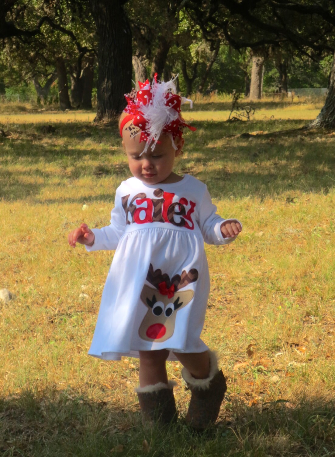 Christmas Dress Personalized Dress With Reindeer Appliqué Etsy