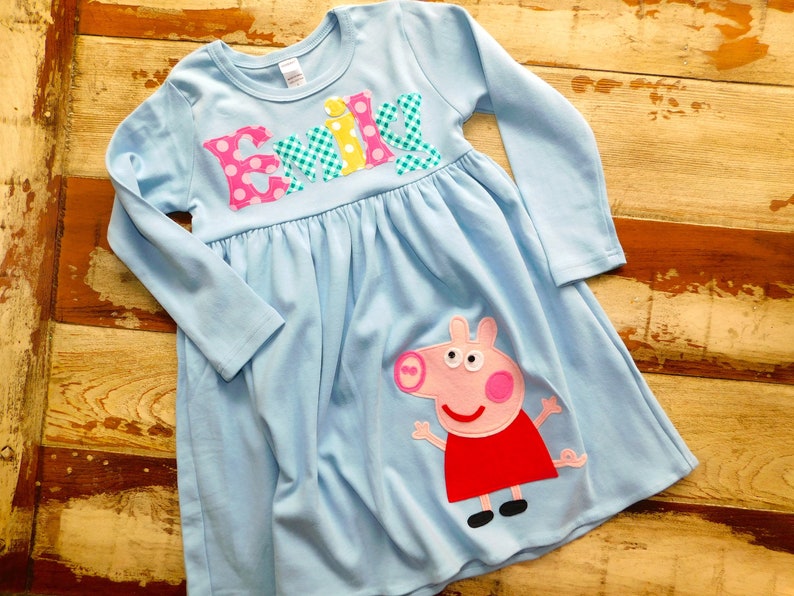 Peppa Pig Birthday, Peppa Pig Personalized Dress, 4 Dress Colors, Long, Short Sleeved or Sleeveless, 3-6m to 8yrs, Peppa and George Birthday afbeelding 2