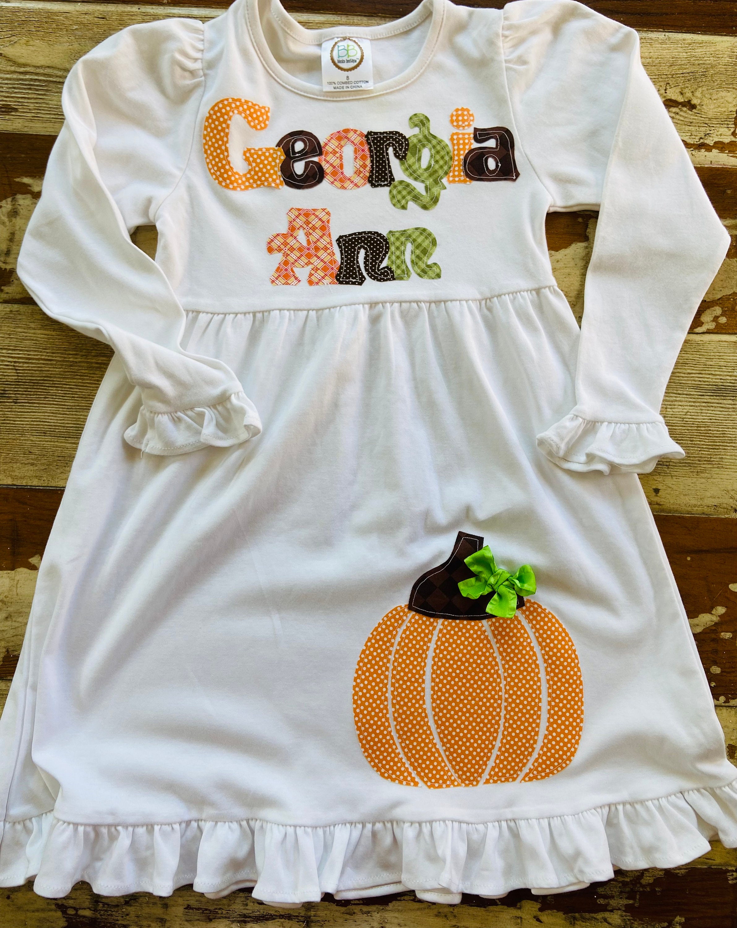 Fall Dress Personalized Dress With Pumpkin Appliqué Short or Etsy