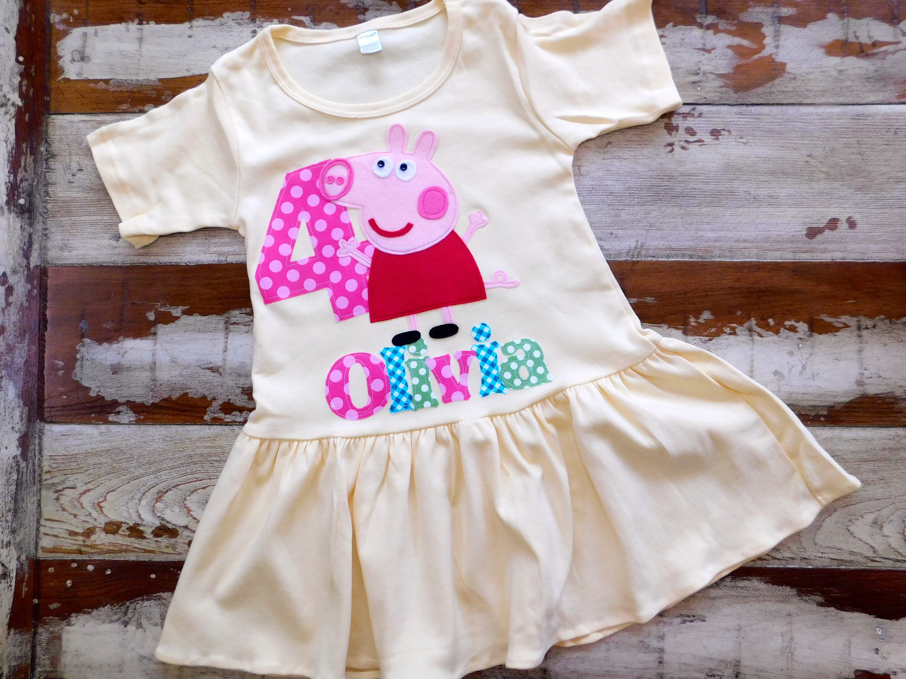 Yellow Peppa Pig Personalized Dress Long Sleeved or Short Etsy