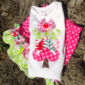 Christmas Tree Outfit...Double Ruffle Pants and Appliquéd Tree, Size 0-3m to 8yrs