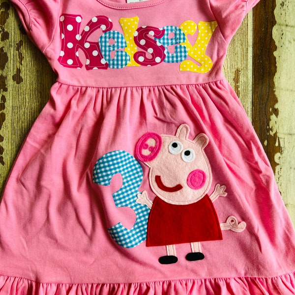 Peppa Pig Birthday, I can do any Number, Peppa Pig Party, Peppa Pig Personalized Dress, Long, Short Sleeved or Sleeveless, 3-6m to 8yrs