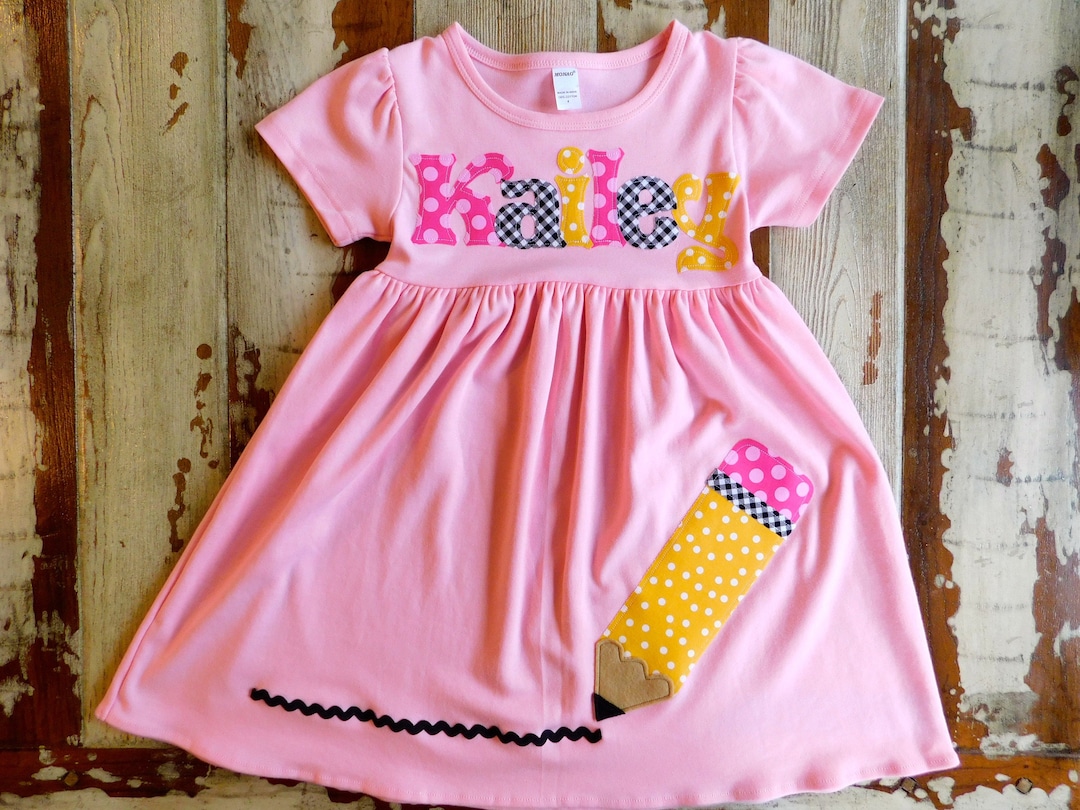 Back to School Personalized Dress With Pencil Appliqué Long - Etsy
