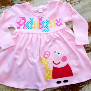 Peppa Pig Birthday, Peppa Pig Personalized Dress, 4 Dress Colors, Long, Short Sleeved or Sleeveless, 3-6m to 8yrs, Peppa and George Birthday afbeelding 4