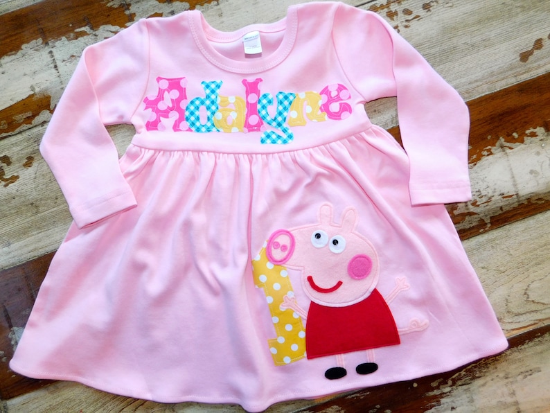 Peppa Pig Birthday, Peppa Pig Personalized Dress, 4 Dress Colors, Long, Short Sleeved or Sleeveless, 3-6m to 8yrs, Peppa and George Birthday afbeelding 4