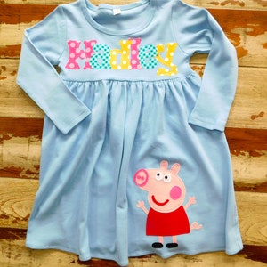 Peppa Pig Birthday, Peppa Pig Personalized Dress, 4 Dress Colors, Long, Short Sleeved or Sleeveless, 3-6m to 8yrs, Peppa and George Birthday afbeelding 5