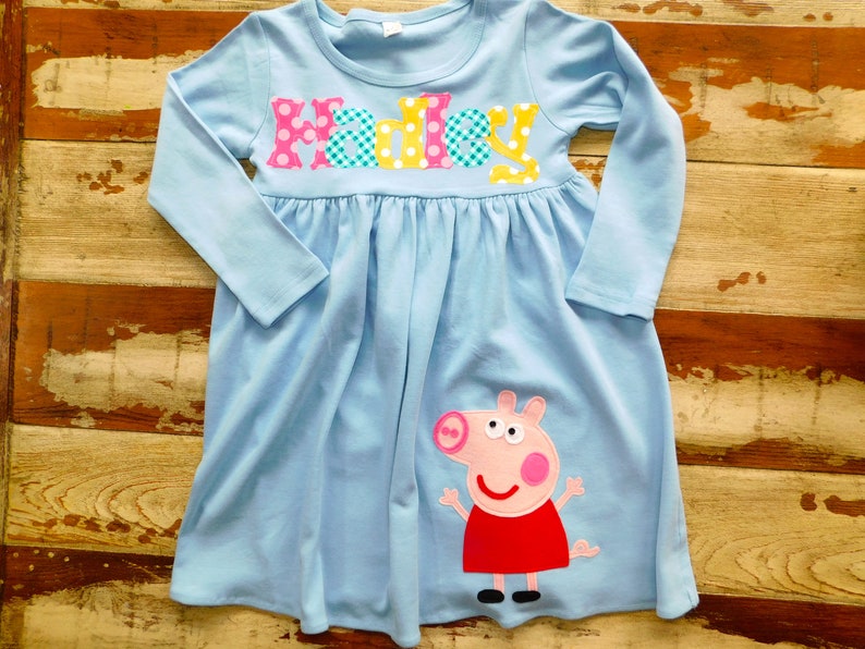 Peppa Pig Birthday, Peppa Pig Personalized Dress, 4 Dress Colors, Long, Short Sleeved or Sleeveless, 3-6m to 8yrs, Peppa and George Birthday afbeelding 5