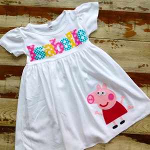 Peppa Pig Birthday, Peppa Pig Personalized Dress, 4 Dress Colors, Long, Short Sleeved or Sleeveless, 3-6m to 8yrs, Peppa and George Birthday afbeelding 1