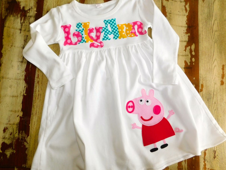 Peppa Pig Birthday, Peppa Pig Personalized Dress, 4 Dress Colors, Long, Short Sleeved or Sleeveless, 3-6m to 8yrs, Peppa and George Birthday afbeelding 3