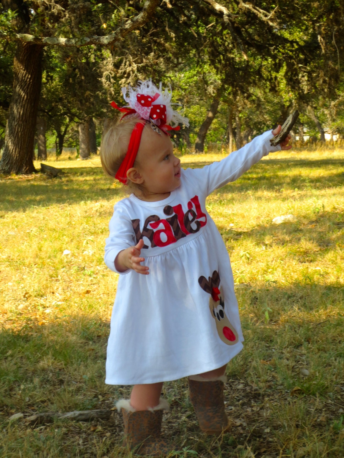 Christmas Dress Personalized Dress With Reindeer Appliqué Etsy