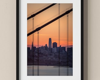 San Francisco Photo Poster: Skyline framed by Golden Gate Bridge, California I Fine Art Print