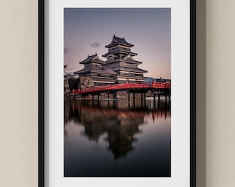 Japan Photo Poster: Sunset at Matsumoto Castle, Japanese Alps I Fine Art Print