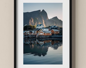 Norway Photo Poster: Orange Cabin in Lofoten I Fine Art Print