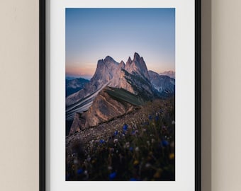 Italy Photo Poster: Sunset at Seceda, Dolomites I Fine Art Print