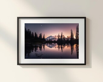 US Photo Poster: Mount Rainier at Sunset, Washington I Fine Art Print