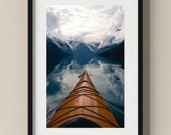 Norway Photo Poster: Kayaking on Lovatnet I Fine Art Print