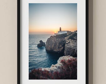 Portugal Photo Poster: Sunset at the Lighthouse, Algarve I Fine Art Print