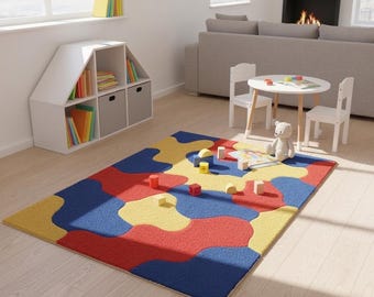 Colorful Abstract Kids  area Rug – Modern Playroom & Nursery hand Tufted rug