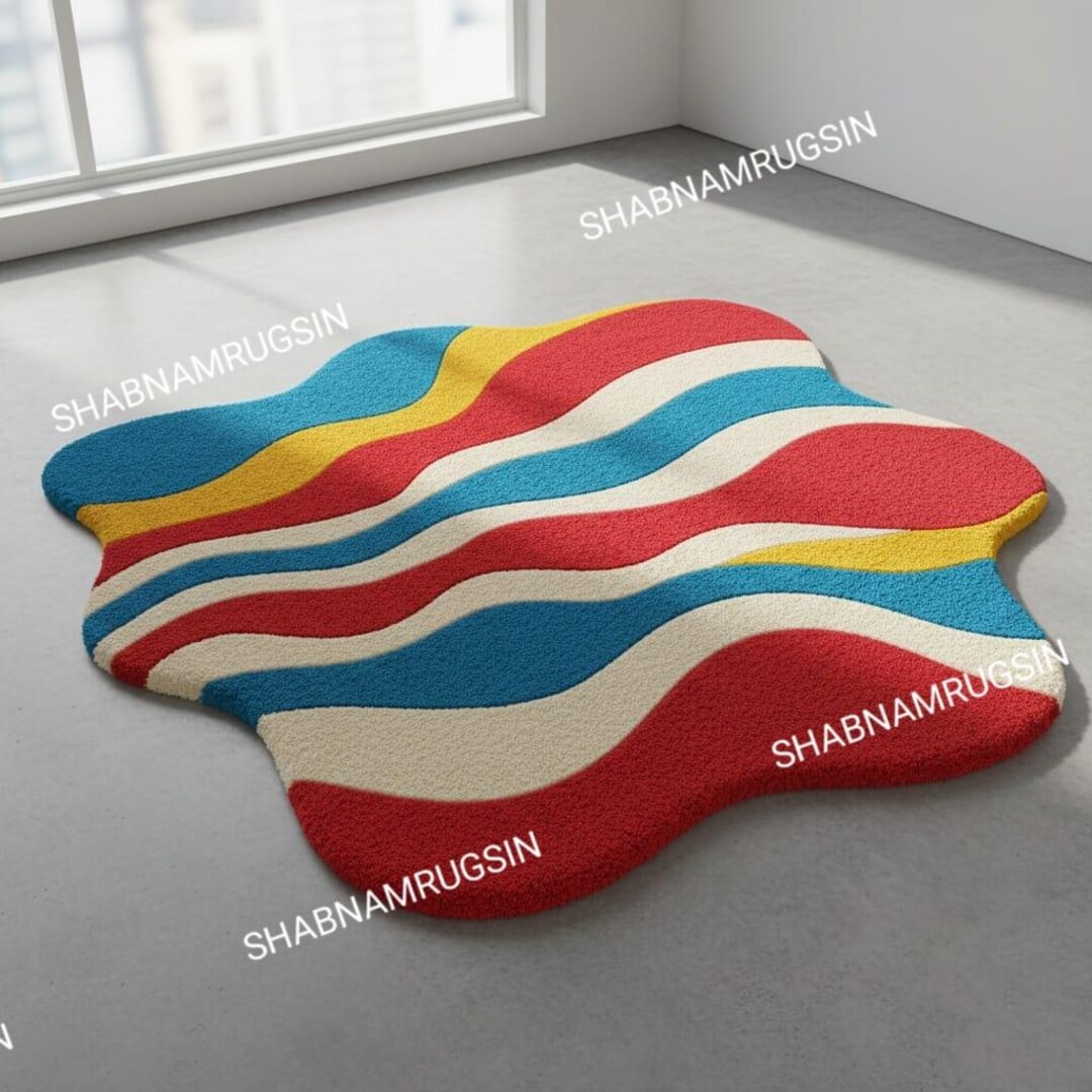 Abstract Wavy Wool Rug | Colorful Modern Tufted Carpet Area Rug - Etsy