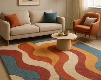 Hand Tufted Wool Rug, Abstract Wavy Design