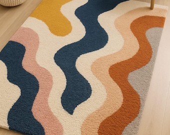 Hand-Tufted Abstract Wave Rug for Living Room & Home Decor