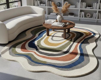 Abstract Wavy Irregular Tufted Rug – Modern Multicolor Wool Carpet