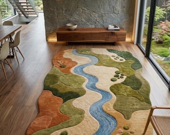 Hand Tufted Wool Rug: Organic River Design Abstract Living Room Carpet