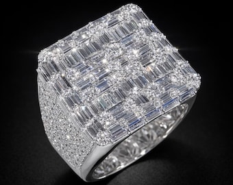 Men's Moissanite Cluster Ring: VVS1 D Color Iced Out Statement Jewelry