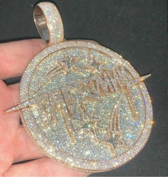 5 Ct Round VVS1/D Moissanite Diamond Men's Customized Nature Disk Pendant Rose Gold Over