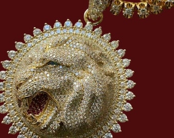 4.00Ct Rundschliff Moissanit Diamant Hip Hop Löwengesicht Anhänger 14k Gelbgold Finish