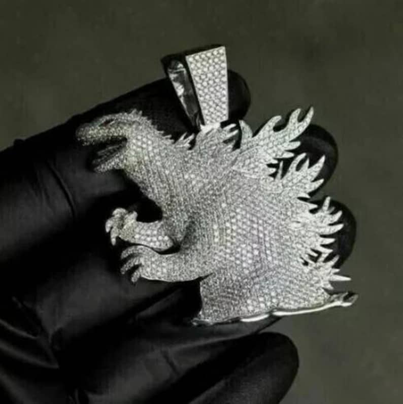3 Ct Moissanite Godzilla Pendant | Lab Diamond 925 Silver White Gold ...