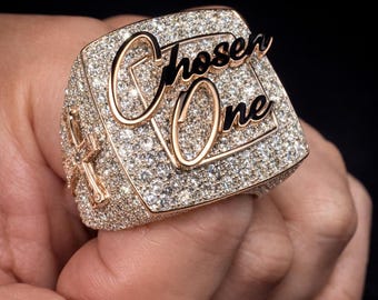 Moissanite Custom Name Ring Gold Plated Hip Hop Iced Out Personalized Statement Ring