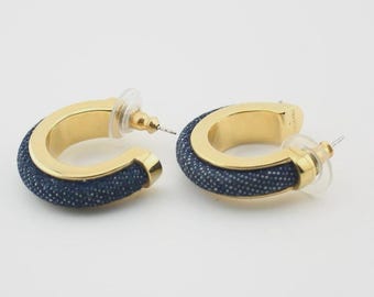 Joan Rivers Gold Tone Blue Textured Half Hoop Earring