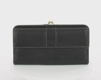 Coach Hamptons Vintage Black Leather Trifold Kisslock Wallet