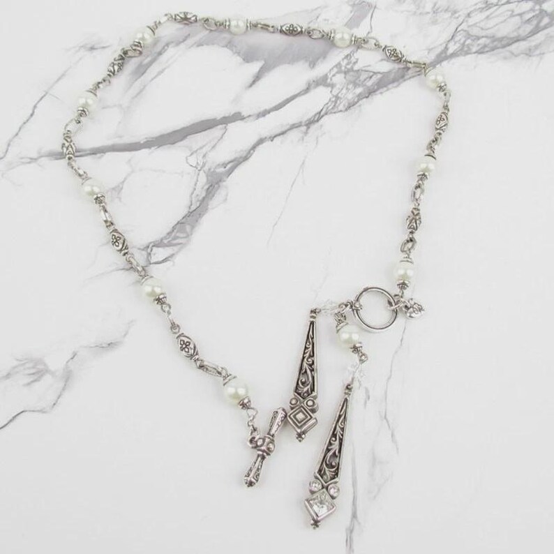 Brighton Silver Tone Beaded Toggle Necklace with Drop Charms image 3