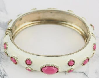 Vintage Sequin Enamel Cabochon Hinged Bracelet