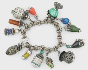 Vintage Napier Bracelet Multi Charm Colorful Silver Tone