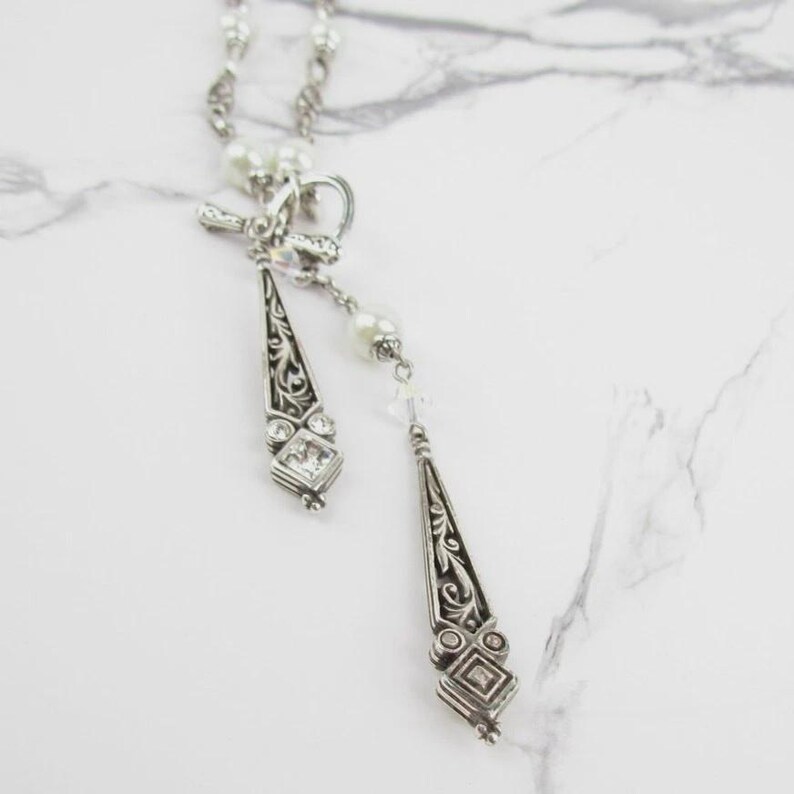 Brighton Silver Tone Beaded Toggle Necklace with Drop Charms image 4
