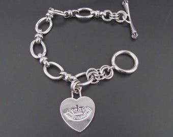 Juicy Couture Silver Color Heart Charm Bracelet