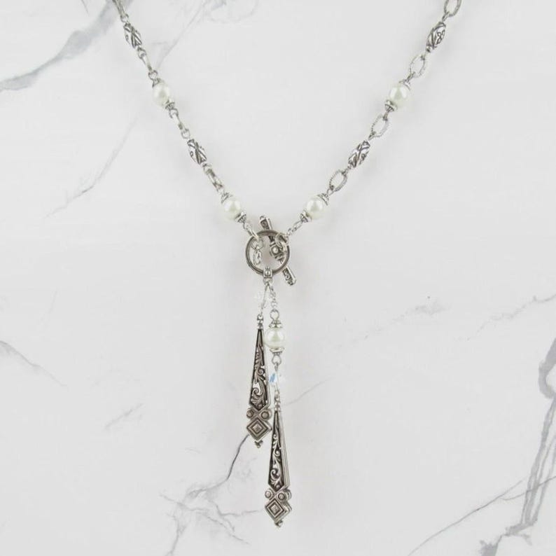 Brighton Silver Tone Beaded Toggle Necklace with Drop Charms image 2