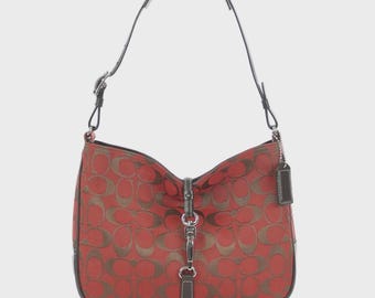 Coach Vintage Red Signature Canvas Hobo Shoulder Bag 6091
