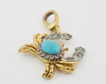 Juicy Couture Y2K Crab Charm Gold Tone Turquoise Stone Pavé Crystal