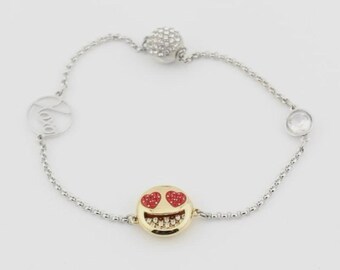 Swarovski Heart Eyes Emoji Charm Bracelet Silver Tone Crystal Adjustable