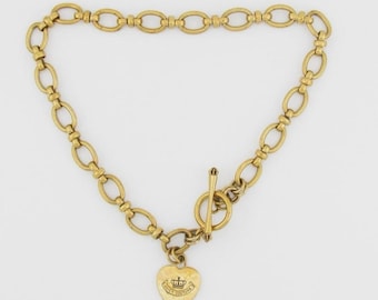 Juicy Couture Gold Tone Heart Charm Toggle Necklace Chunky Y2K Vintage