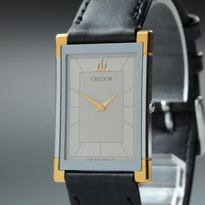 Vintage "N MINT" Seiko Credor 2F70-5290 22K Thin Tank 24mm Men's Qz Watch JAPAN #5992