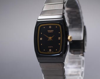 New Batt "N MINT" RADO Diastar 133.9540.3 Women Black Square Qz Watch From JAPAN #5604