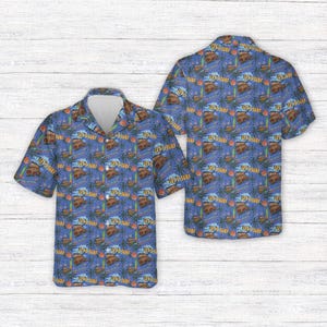 Camisa hawaiana Let's Surf, ropa de playa rosa de verano, camisa con estampado retro de tabla de surf y furgoneta, camisa tropical Aloha para hombre con botones, camisa de playa vintage