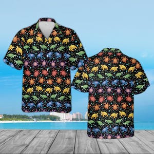 Rainbow Sea Turtle Pride Hawaiian Shirt, Colorful Ocean Life Aloha Top, Summer Beach Turtle Pattern Shirt, Vibrant LGBT Pride Month Wear